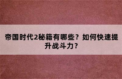 帝国时代2秘籍有哪些？如何快速提升战斗力？