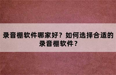 录音棚软件哪家好？如何选择合适的录音棚软件？