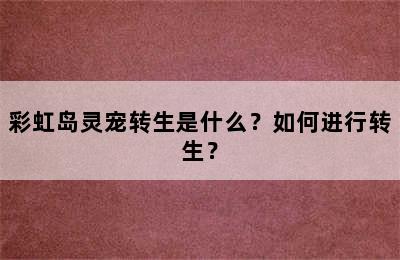 彩虹岛灵宠转生是什么？如何进行转生？