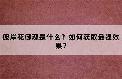 彼岸花御魂是什么？如何获取最强效果？