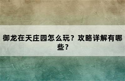 御龙在天庄园怎么玩？攻略详解有哪些？