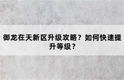 御龙在天新区升级攻略？如何快速提升等级？