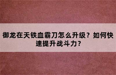 御龙在天铁血霸刀怎么升级？如何快速提升战斗力？