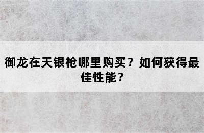 御龙在天银枪哪里购买？如何获得最佳性能？