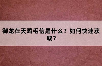 御龙在天鸡毛信是什么？如何快速获取？