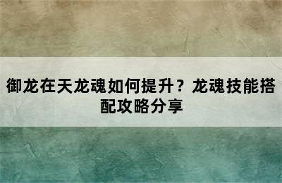 御龙在天龙魂如何提升？龙魂技能搭配攻略分享