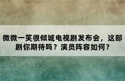 微微一笑很倾城电视剧发布会，这部剧你期待吗？演员阵容如何？