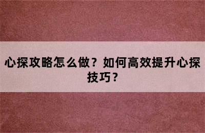 心探攻略怎么做？如何高效提升心探技巧？