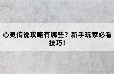 心灵传说攻略有哪些？新手玩家必看技巧！