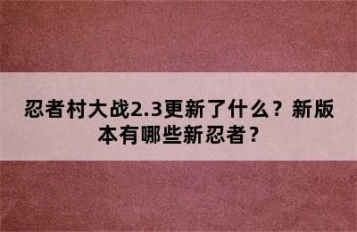 忍者村大战2.3更新了什么？新版本有哪些新忍者？