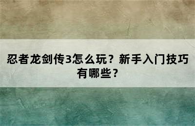 忍者龙剑传3怎么玩？新手入门技巧有哪些？