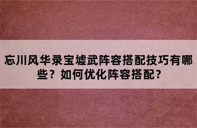 忘川风华录宝墟武阵容搭配技巧有哪些？如何优化阵容搭配？