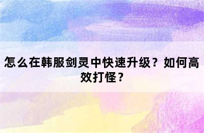 怎么在韩服剑灵中快速升级？如何高效打怪？