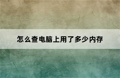 怎么查电脑上用了多少内存