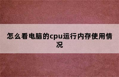 怎么看电脑的cpu运行内存使用情况