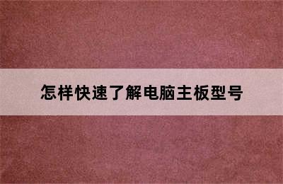 怎样快速了解电脑主板型号