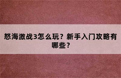 怒海激战3怎么玩？新手入门攻略有哪些？