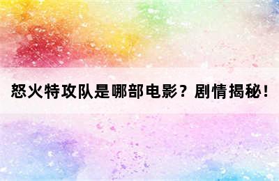 怒火特攻队是哪部电影？剧情揭秘！