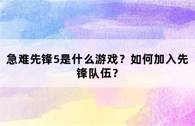 急难先锋5是什么游戏？如何加入先锋队伍？