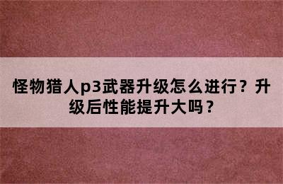 怪物猎人p3武器升级怎么进行？升级后性能提升大吗？