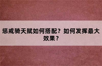 惩戒骑天赋如何搭配？如何发挥最大效果？