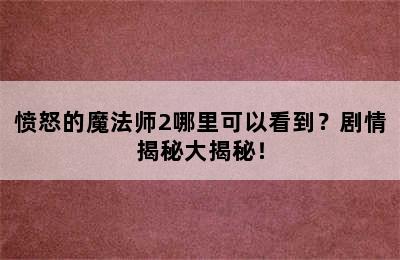 愤怒的魔法师2哪里可以看到？剧情揭秘大揭秘！