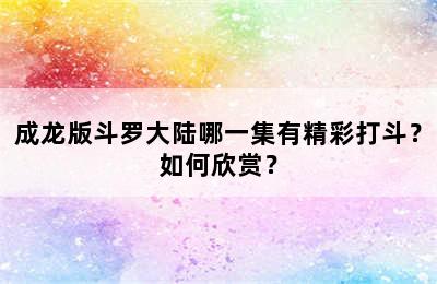 成龙版斗罗大陆哪一集有精彩打斗？如何欣赏？