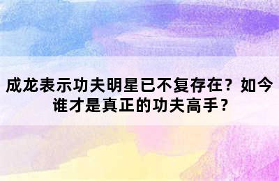 成龙表示功夫明星已不复存在？如今谁才是真正的功夫高手？