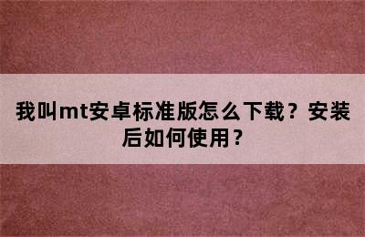 我叫mt安卓标准版怎么下载？安装后如何使用？