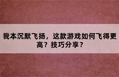 我本沉默飞扬，这款游戏如何飞得更高？技巧分享？