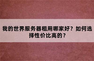 我的世界服务器租用哪家好？如何选择性价比高的？