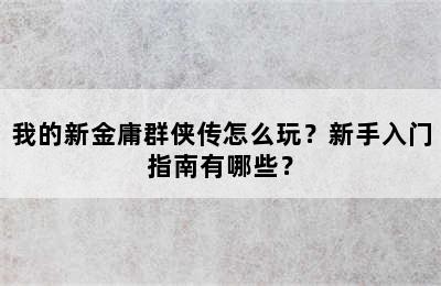 我的新金庸群侠传怎么玩？新手入门指南有哪些？