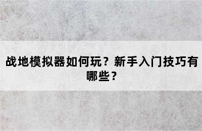 战地模拟器如何玩？新手入门技巧有哪些？