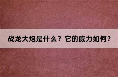 战龙大炮是什么？它的威力如何？