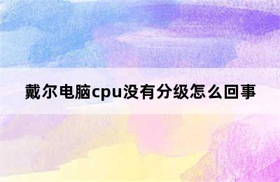 戴尔电脑cpu没有分级怎么回事