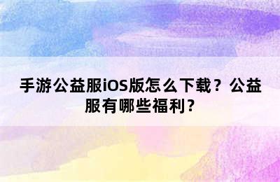 手游公益服iOS版怎么下载？公益服有哪些福利？