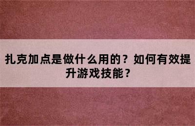 扎克加点是做什么用的？如何有效提升游戏技能？