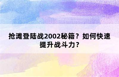 抢滩登陆战2002秘籍？如何快速提升战斗力？