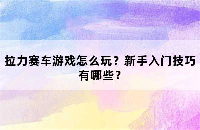 拉力赛车游戏怎么玩？新手入门技巧有哪些？