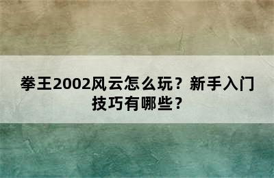 拳王2002风云怎么玩？新手入门技巧有哪些？