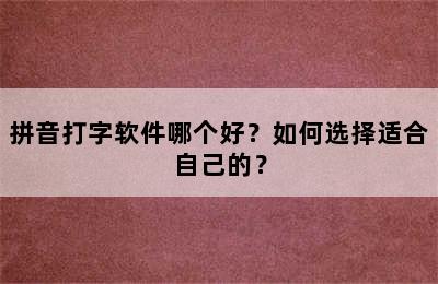 拼音打字软件哪个好？如何选择适合自己的？