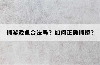 捕游戏鱼合法吗？如何正确捕捞？