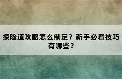 探险道攻略怎么制定？新手必看技巧有哪些？