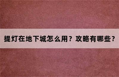 提灯在地下城怎么用？攻略有哪些？