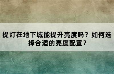 提灯在地下城能提升亮度吗？如何选择合适的亮度配置？