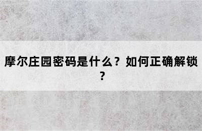 摩尔庄园密码是什么？如何正确解锁？