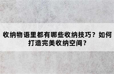 收纳物语里都有哪些收纳技巧？如何打造完美收纳空间？