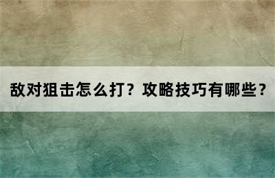 敌对狙击怎么打？攻略技巧有哪些？