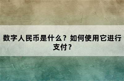 数字人民币是什么？如何使用它进行支付？