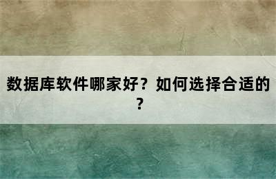 数据库软件哪家好？如何选择合适的？